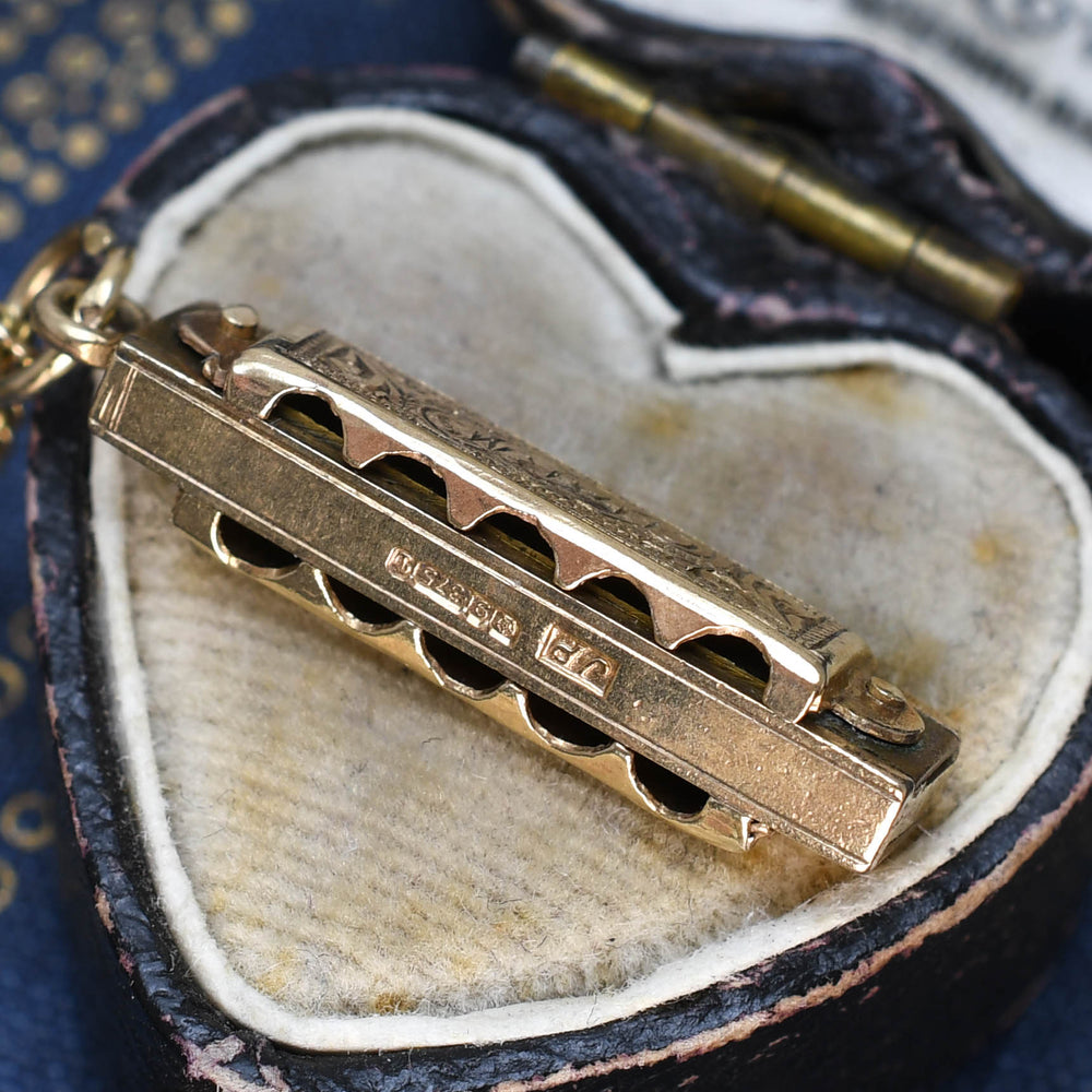 Vintage Gold Harmonica Charm