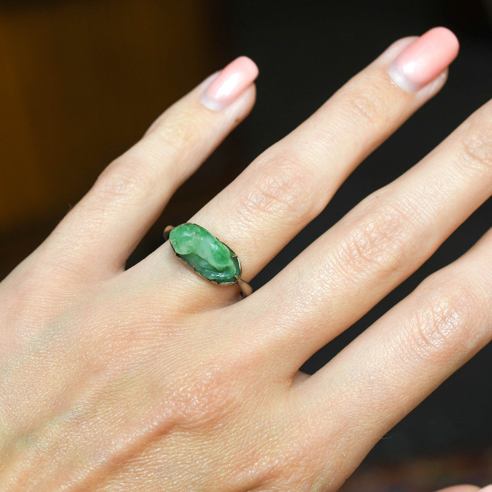 Art Deco Jade Cat Ring