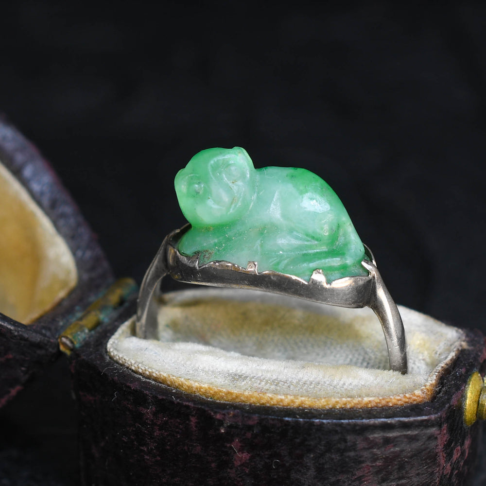 Art Deco Jade Cat Ring