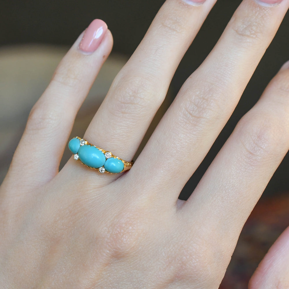 Victorian Turquoise & Diamond Half Hoop Ring