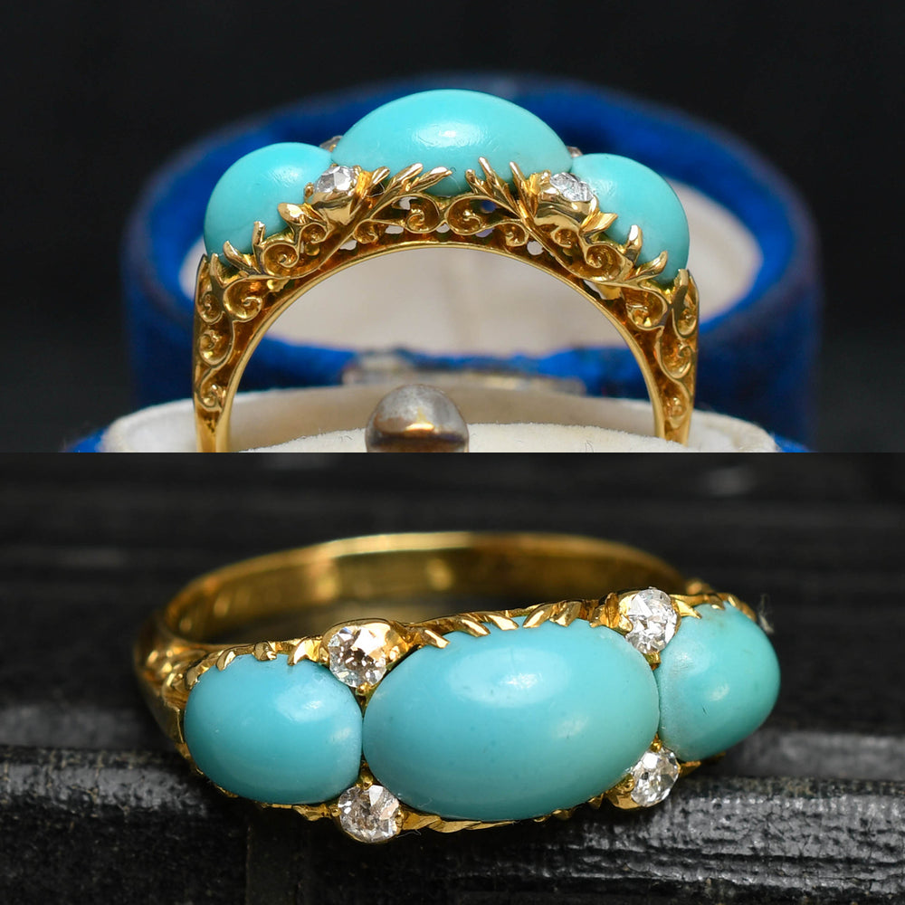 Victorian Turquoise & Diamond Half Hoop Ring