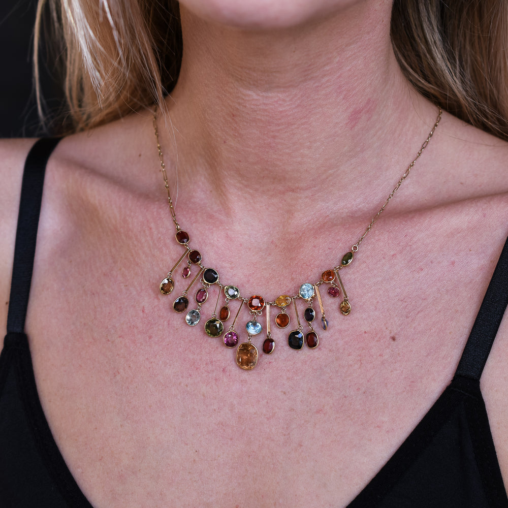 Edwardian Multigem Fringe Necklace