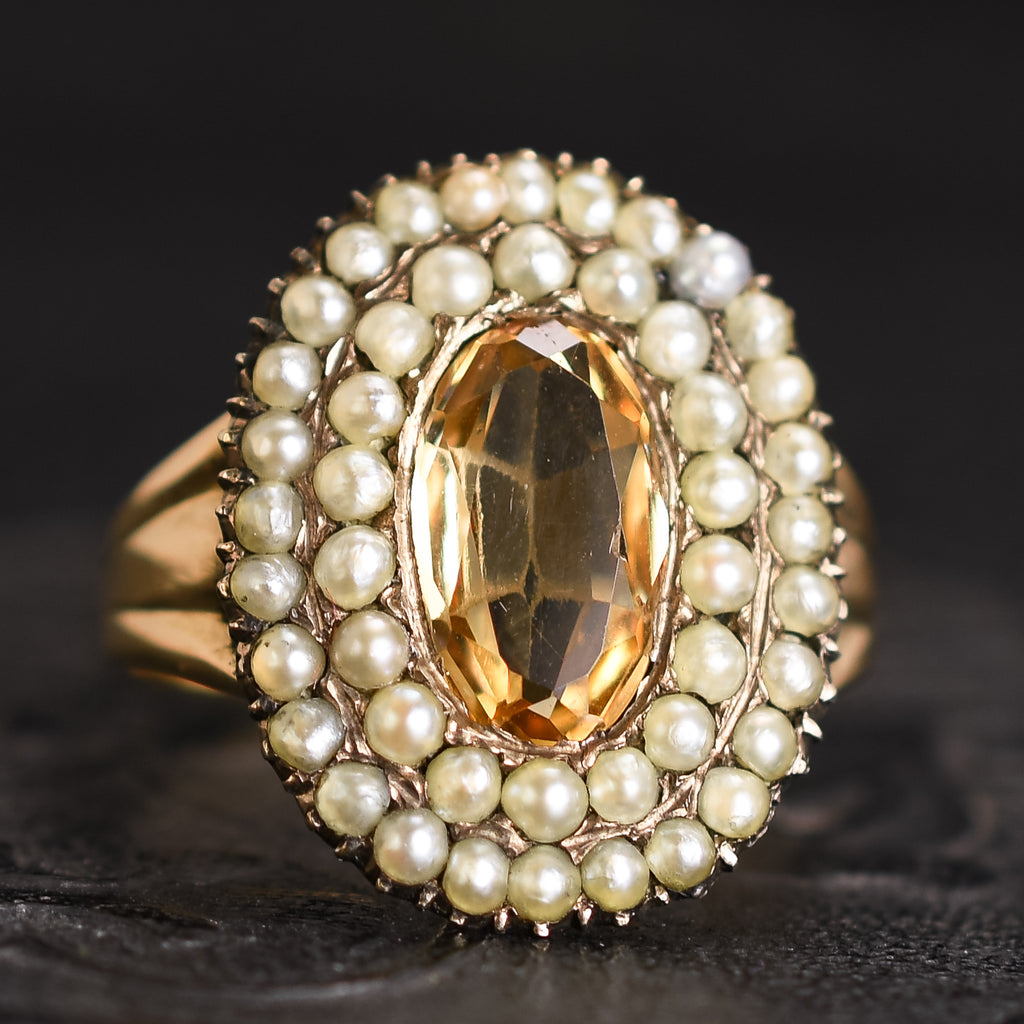 Georgian Topaz & Pearl Double Halo Ring – Butter Lane Antiques