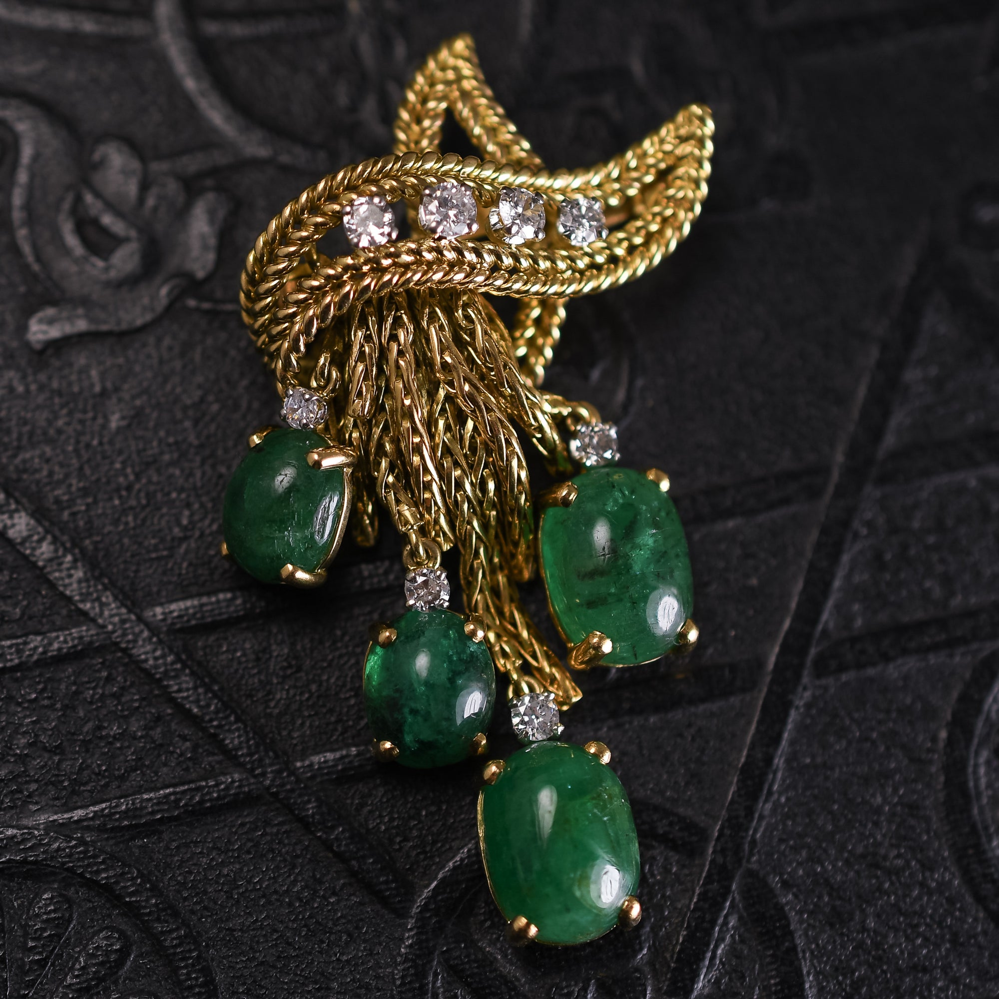 Vintage Cartier Emerald Diamond Tassel Brooch Butter Lane Antiques