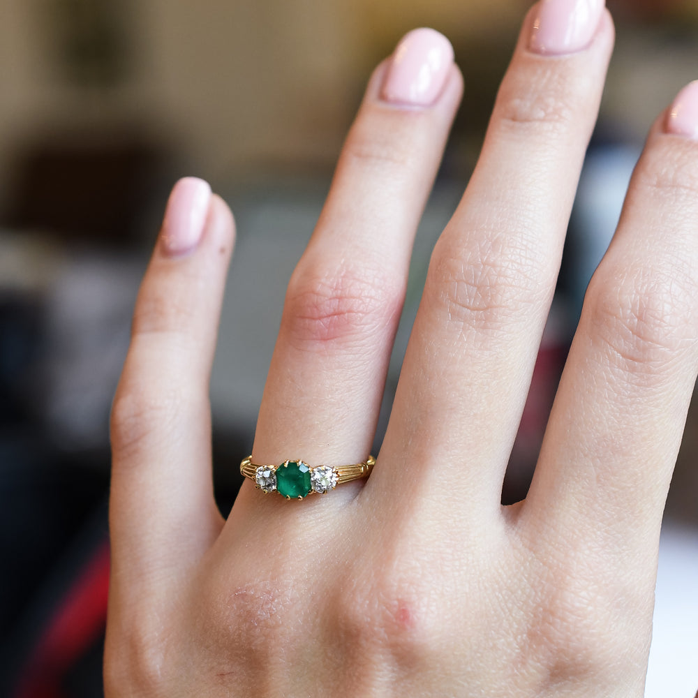 Edwardian Emerald & Diamond Three-Stone Ring