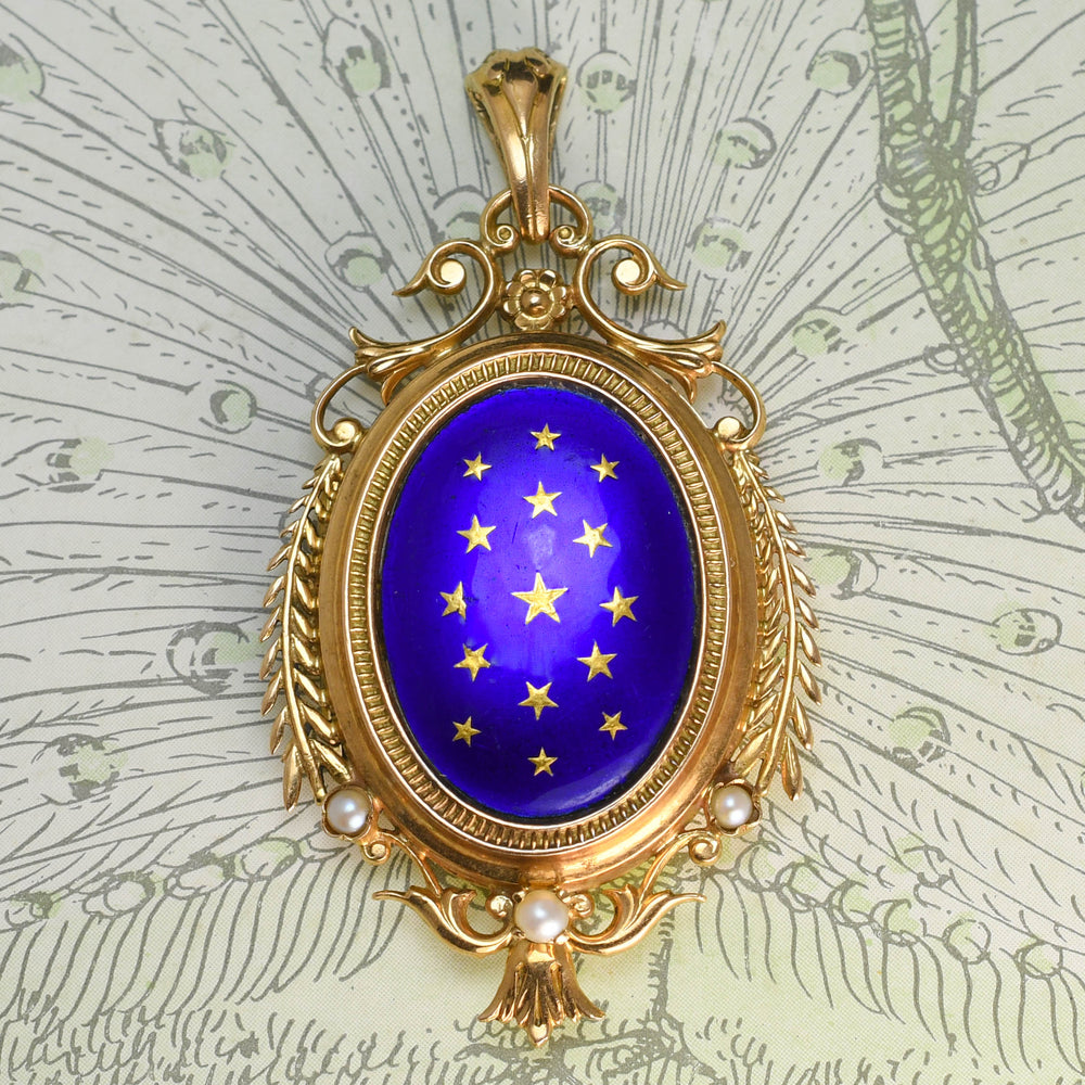 Antique French 18k Bague au Firmament Enamel Locket