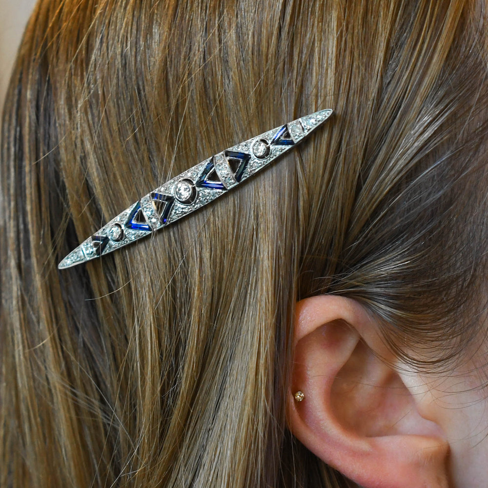 Art Deco Sapphire & Diamond Bar Brooch