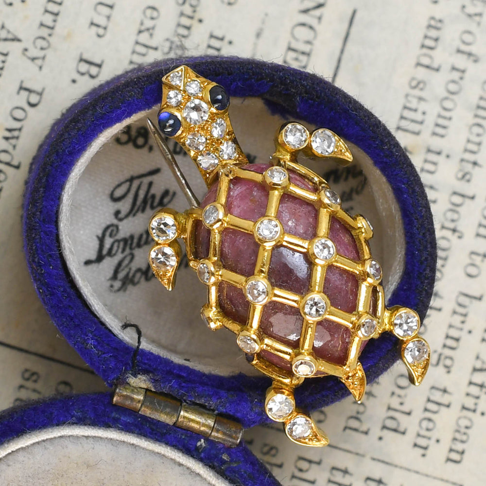 1950's Tiffany Diamond & Agate Turtle Brooch