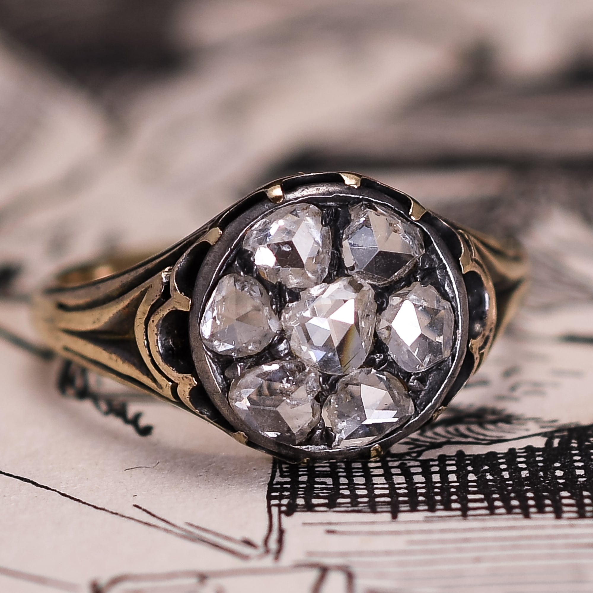 Georgian Foiled Rose Cut Diamond Daisy Cluster Ring, Antique Heart Sha –  BelleEpoqueJewelers