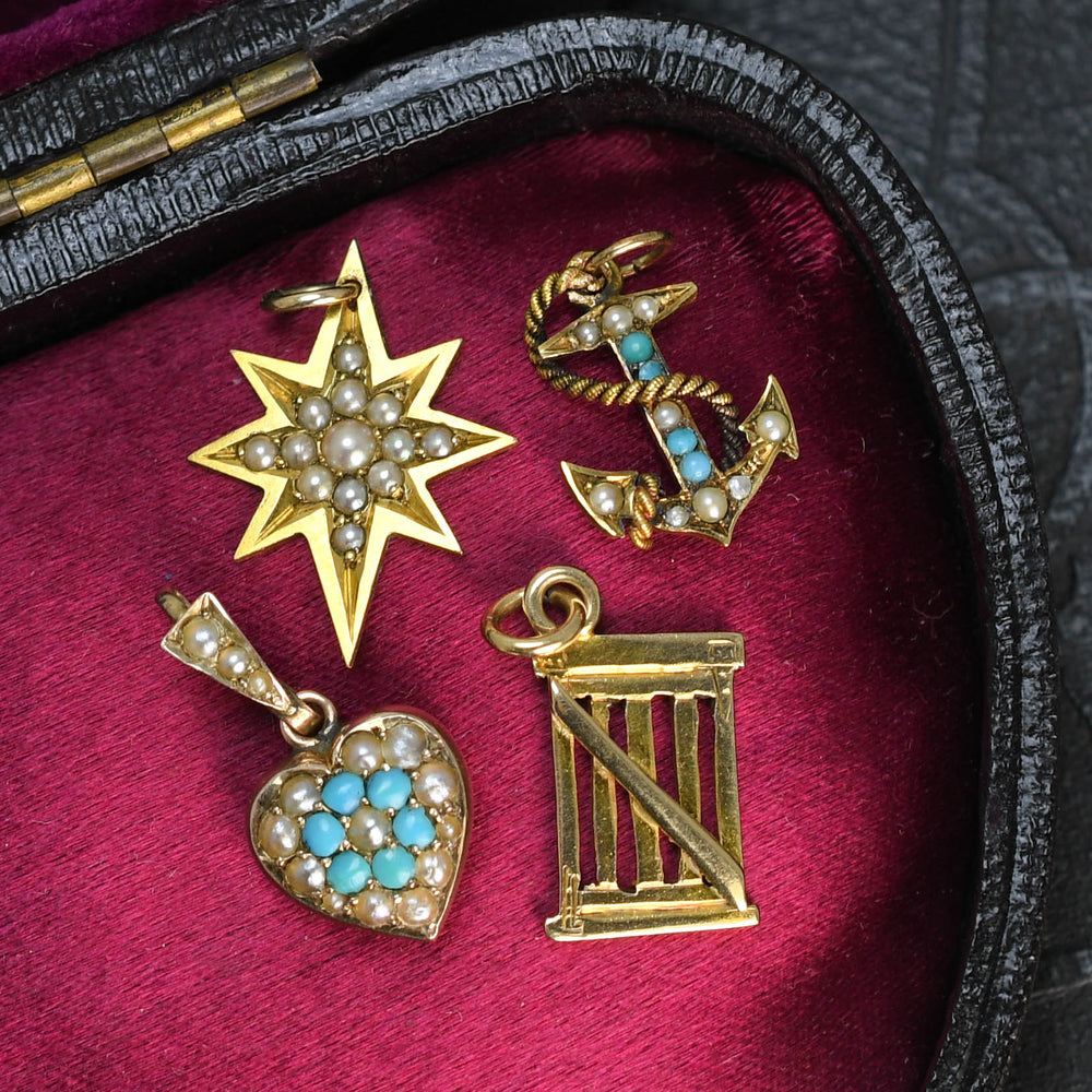 Edwardian Collection of Turquoise & Pearl Charms