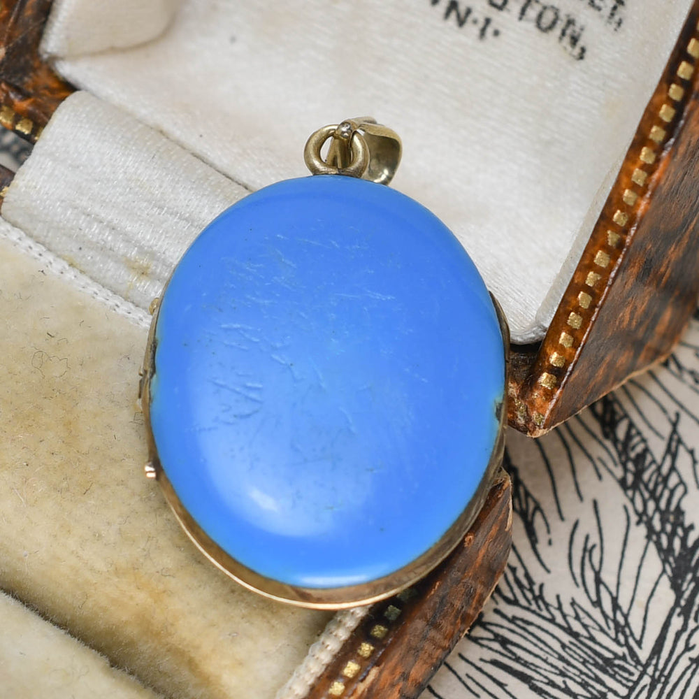 Victorian Blue Enamel & Pearl Locket Pendant