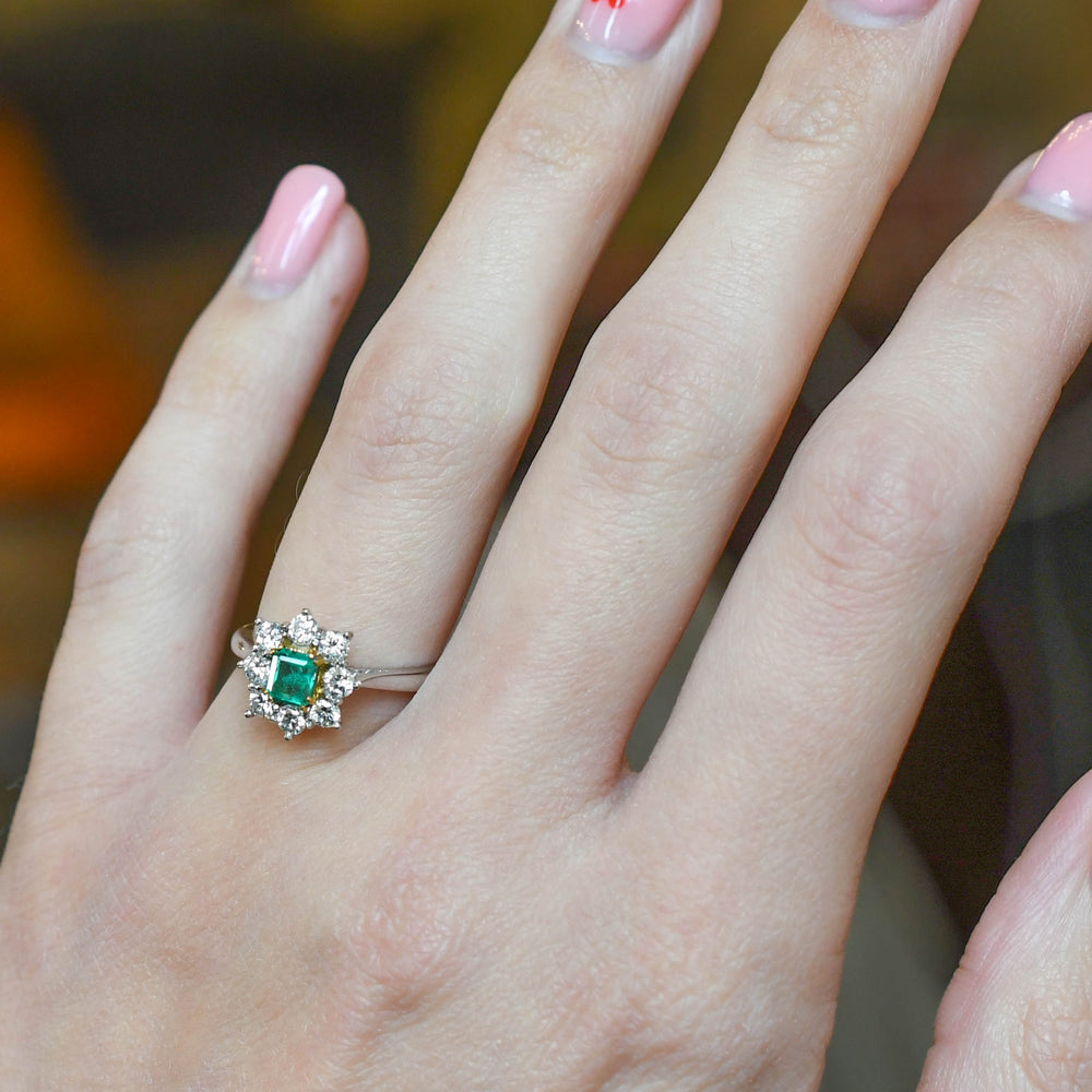 Vintage Emerald & Diamond Flower Cluster Ring