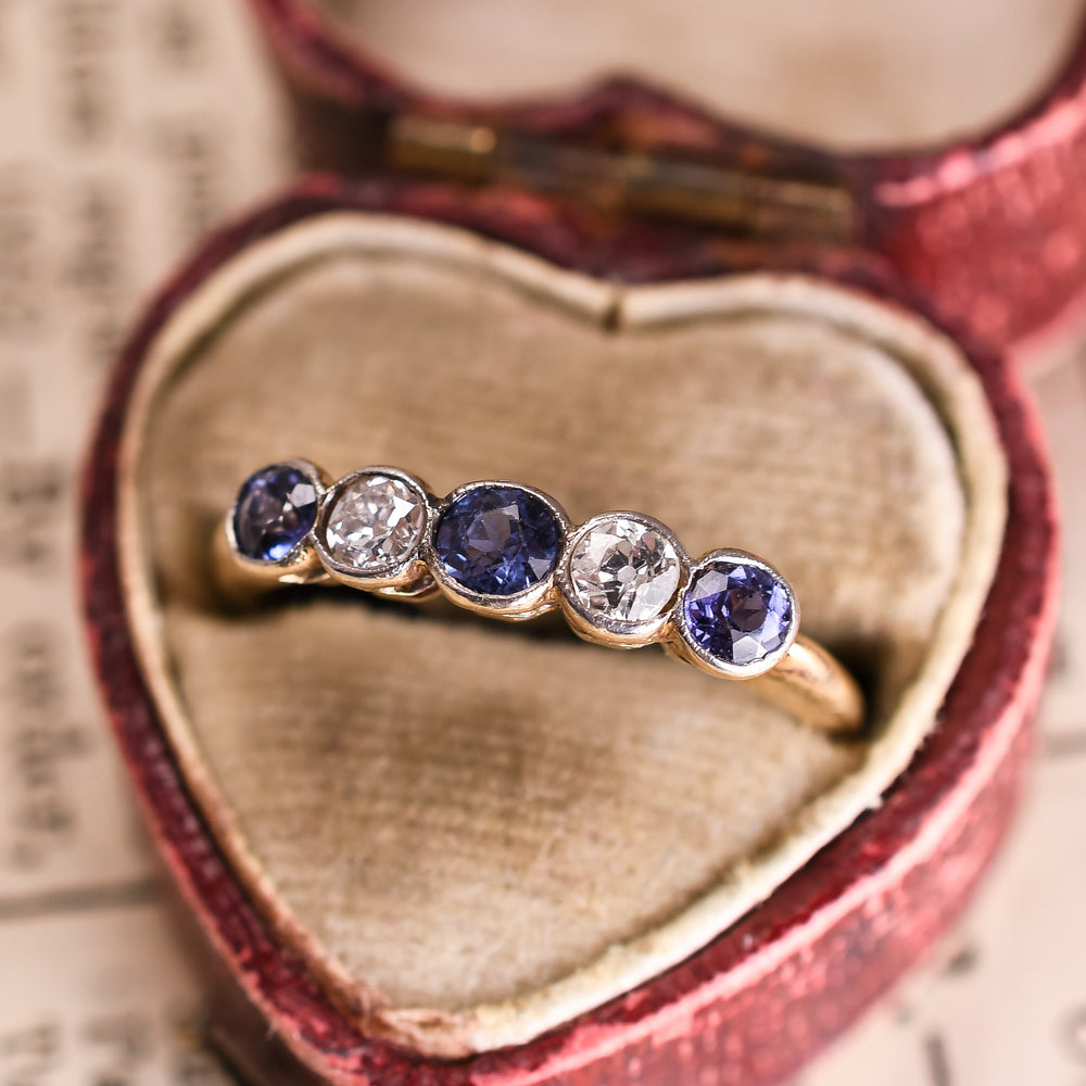 Edwardian 5-Stone Sapphire & Diamond Ring