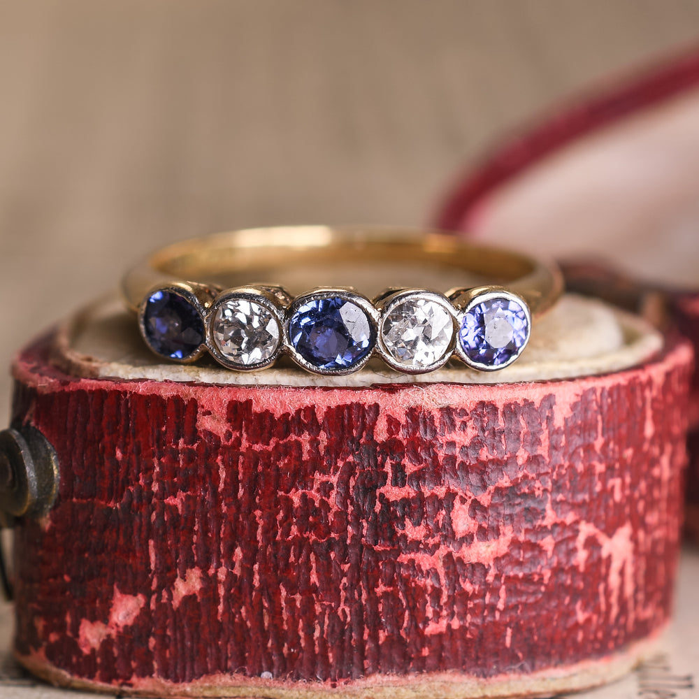 Edwardian 5-Stone Sapphire & Diamond Ring