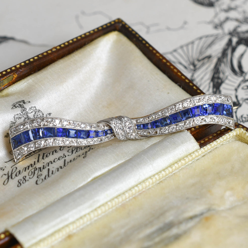 Edwardian Sapphire & Diamond Bow Brooch