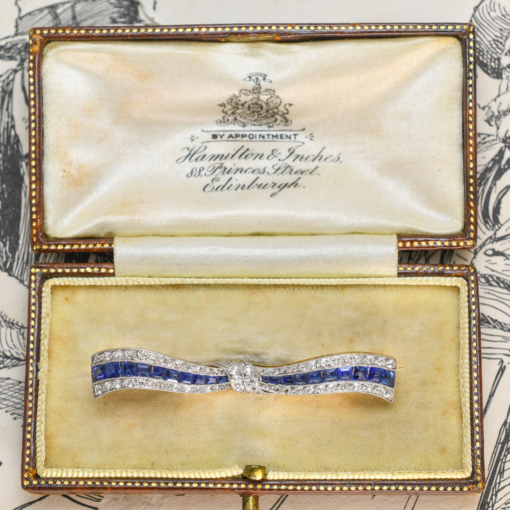 Edwardian Sapphire & Diamond Bow Brooch