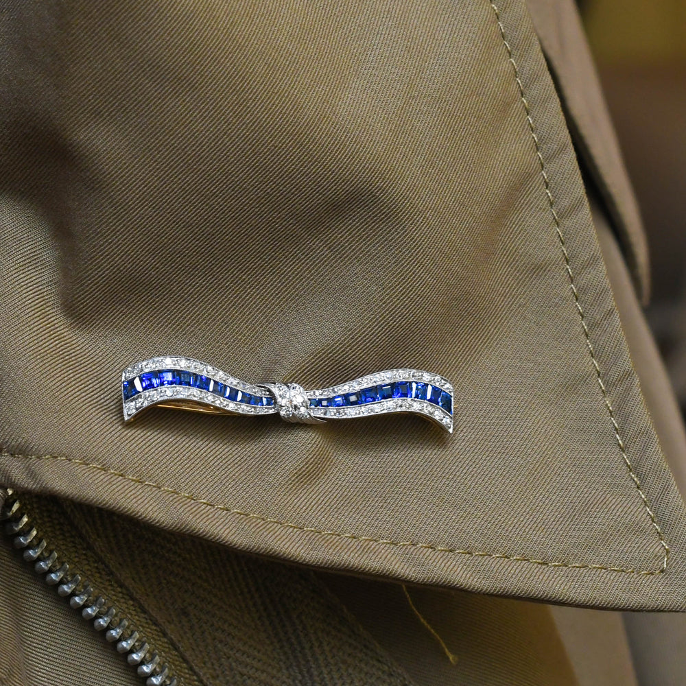 Edwardian Sapphire & Diamond Bow Brooch