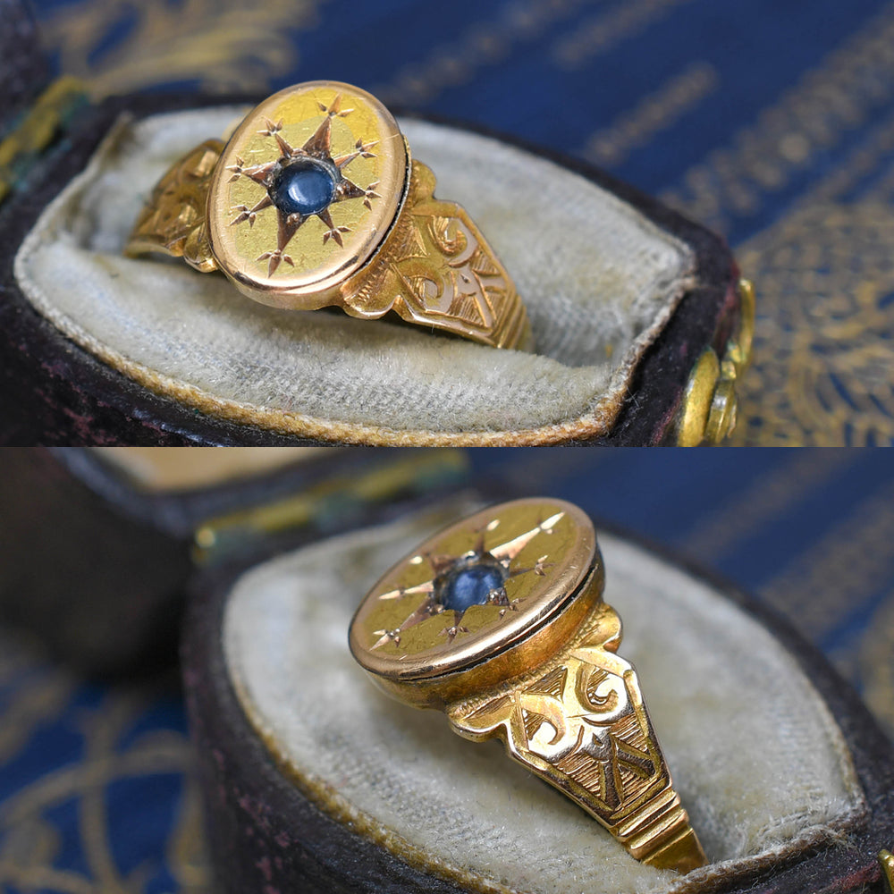 Etruscan Revival Star-Set Sapphire Ring