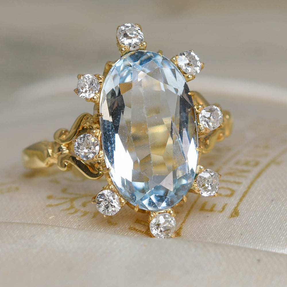 Edwardian Aquamarine & Diamond Satellite Ring