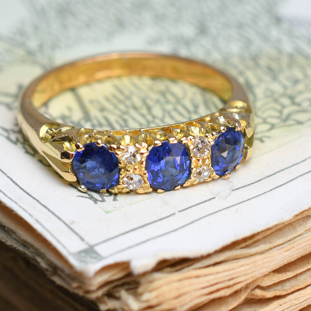 Victorian Sapphire & Diamond Half-Hoop Ring