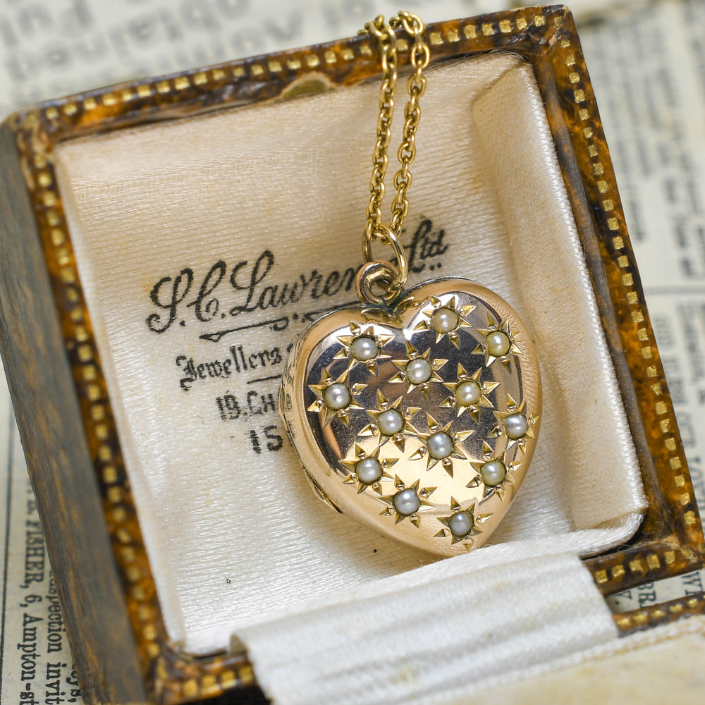 Victorian Pearl Puffed Heart Locket Pendant