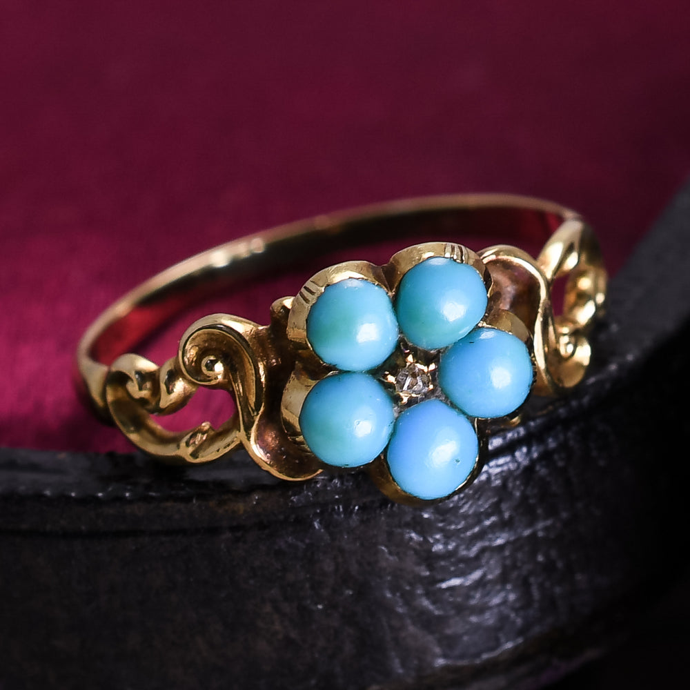 Georgian Turquoise & Diamond Forget-Me-Not Ring