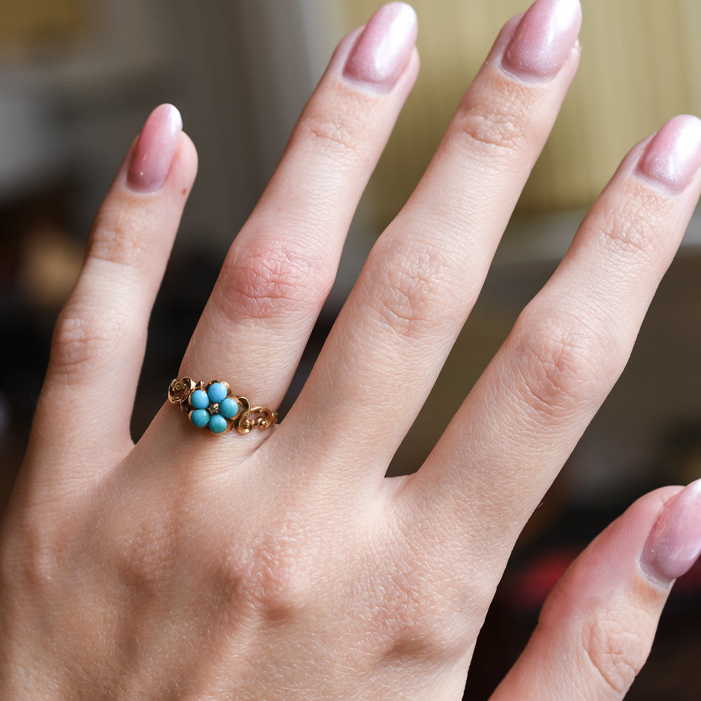 Georgian Turquoise & Diamond Forget-Me-Not Ring