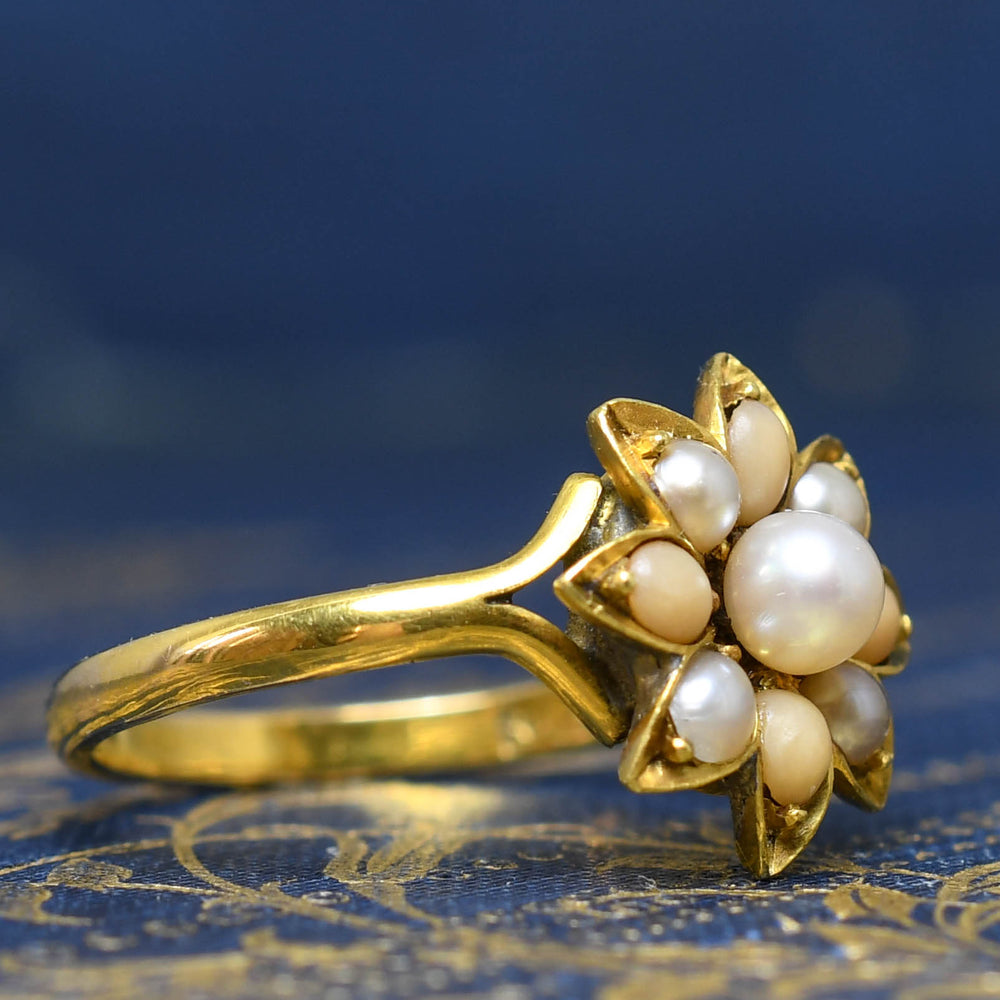 Victorian Coral & Pearl Flower Cluster Rings