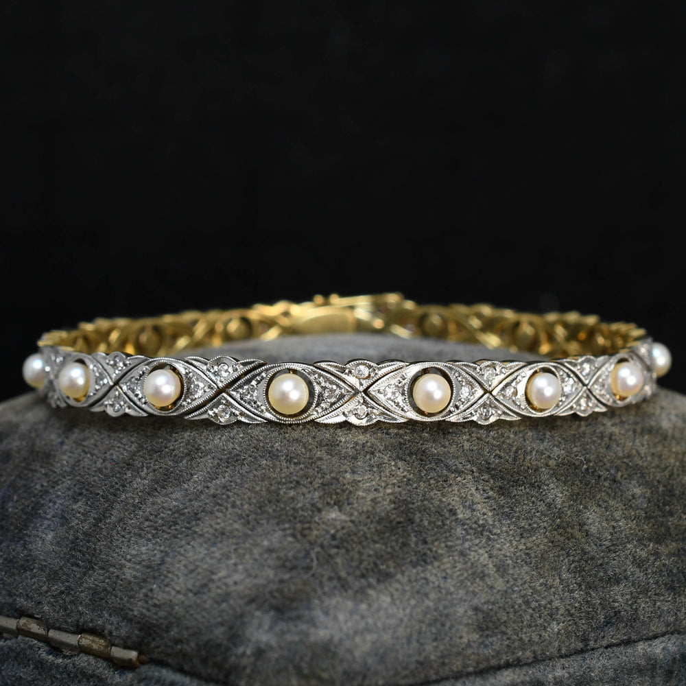 Edwardian Diamond & Natural Pearl Line Bracelet