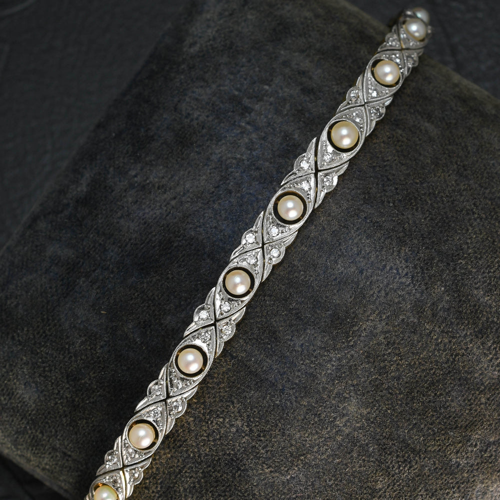 Edwardian Diamond & Natural Pearl Line Bracelet