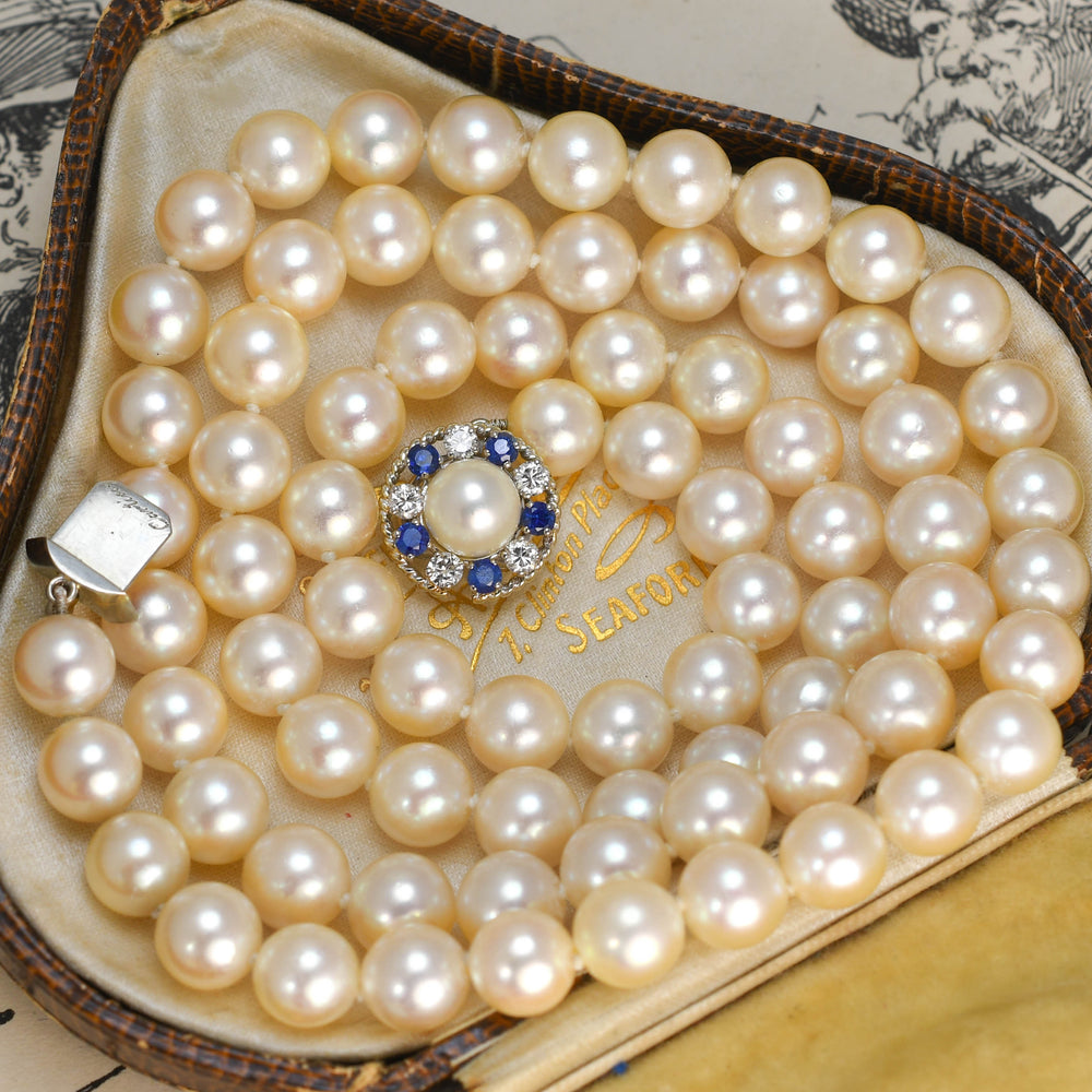 Vintage Cartier Pearl Necklace with Sapphire & Diamond Clasp