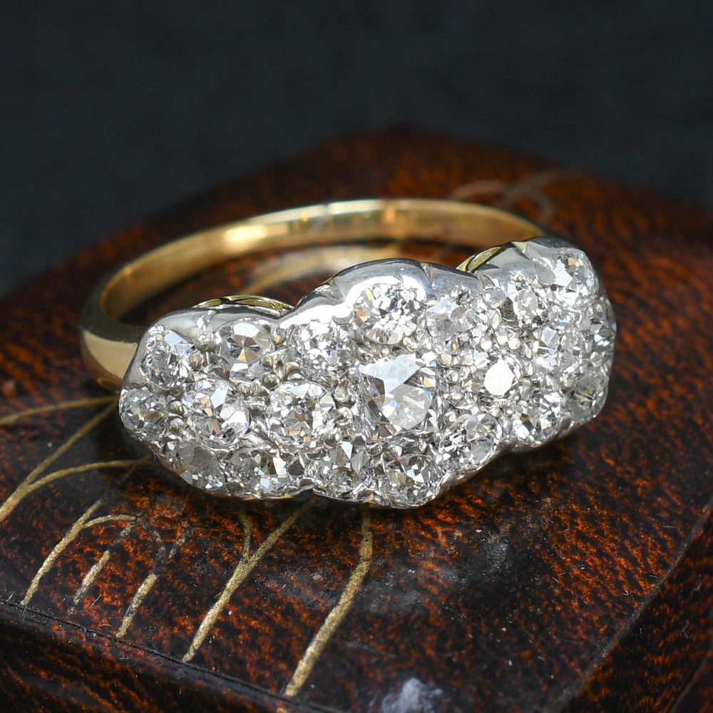 Edwardian Triple Diamond Flower Cluster Ring