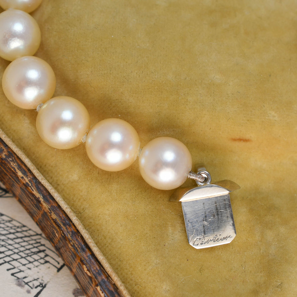 Vintage Cartier Pearl Necklace with Sapphire & Diamond Clasp