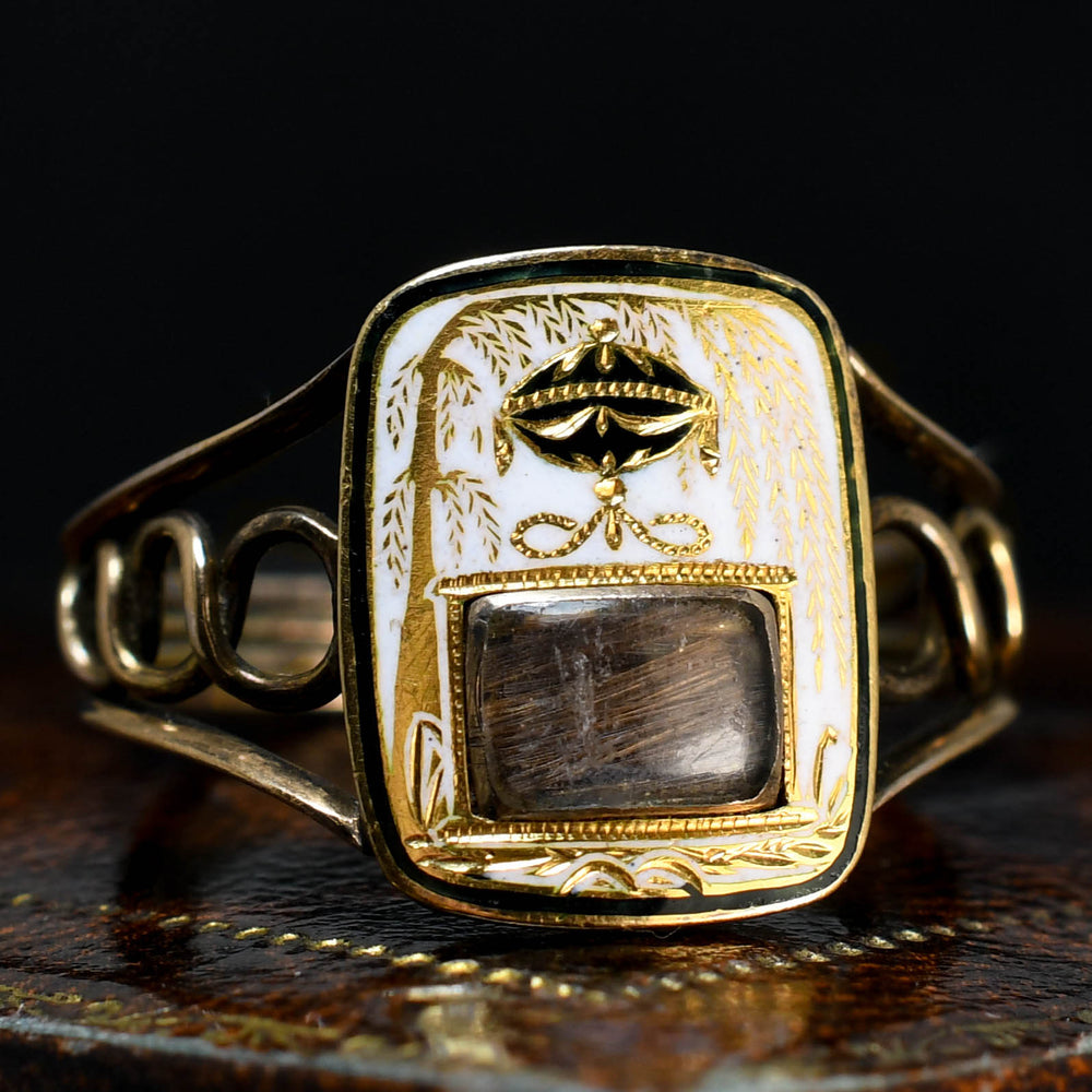 Georgian Enamel Urn & Weeping Willow Hair Mourning Ring