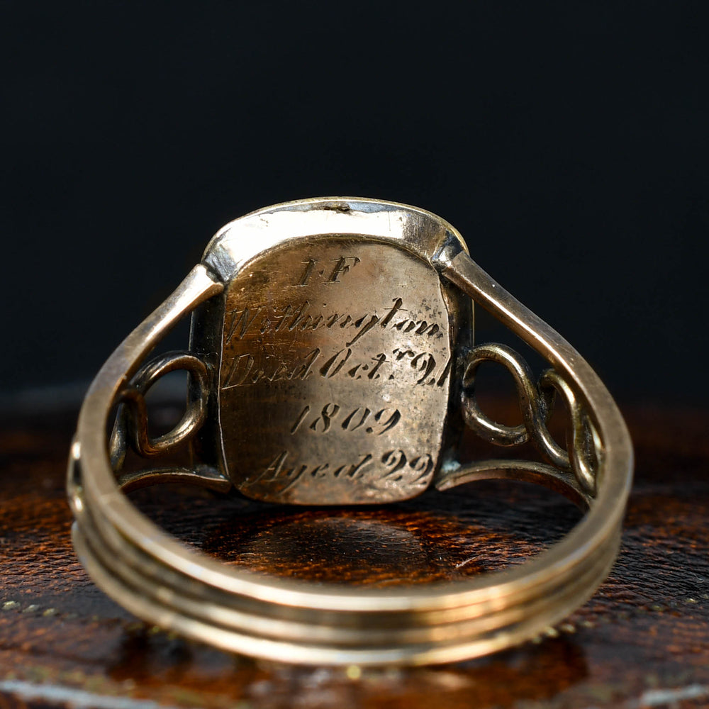 Georgian Enamel Urn & Weeping Willow Hair Mourning Ring