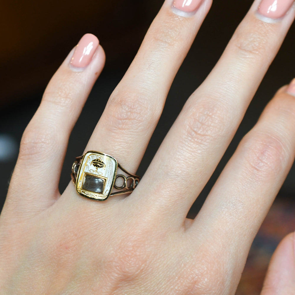 Georgian Enamel Urn & Weeping Willow Hair Mourning Ring