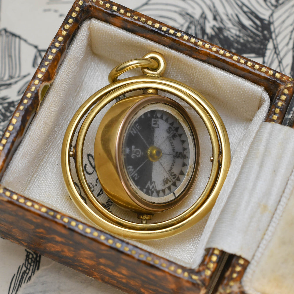 Edwardian 18k Gold Gimbal Compass Pendant