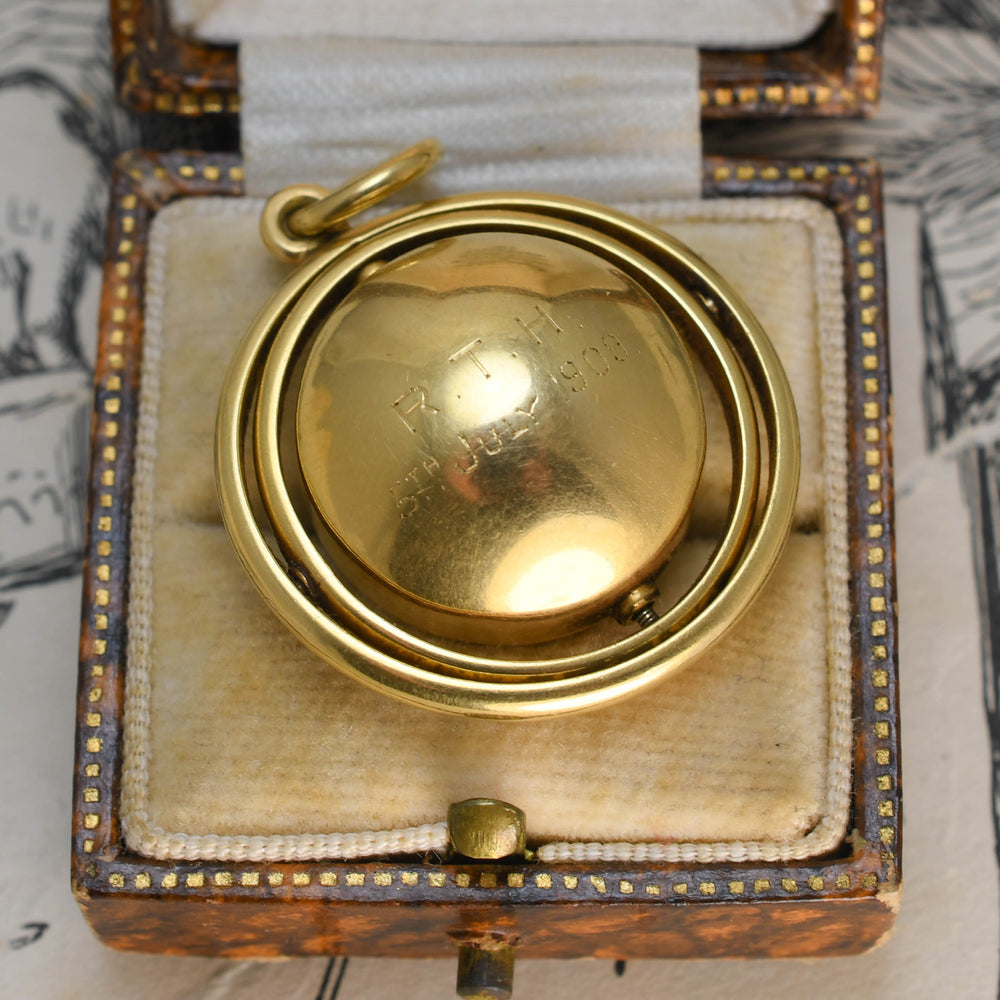 Edwardian 18k Gold Gimbal Compass Pendant