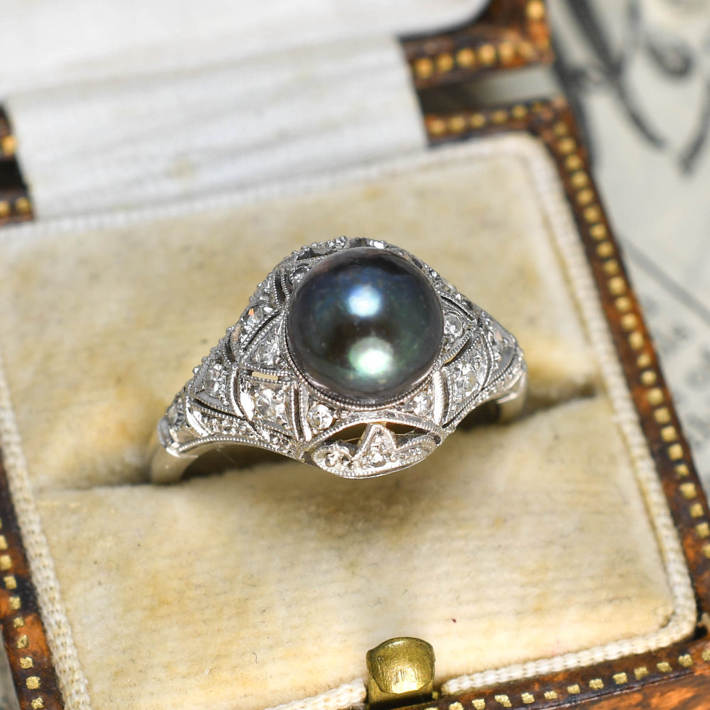 Edwardian Pearl & Diamond Openwork Ring