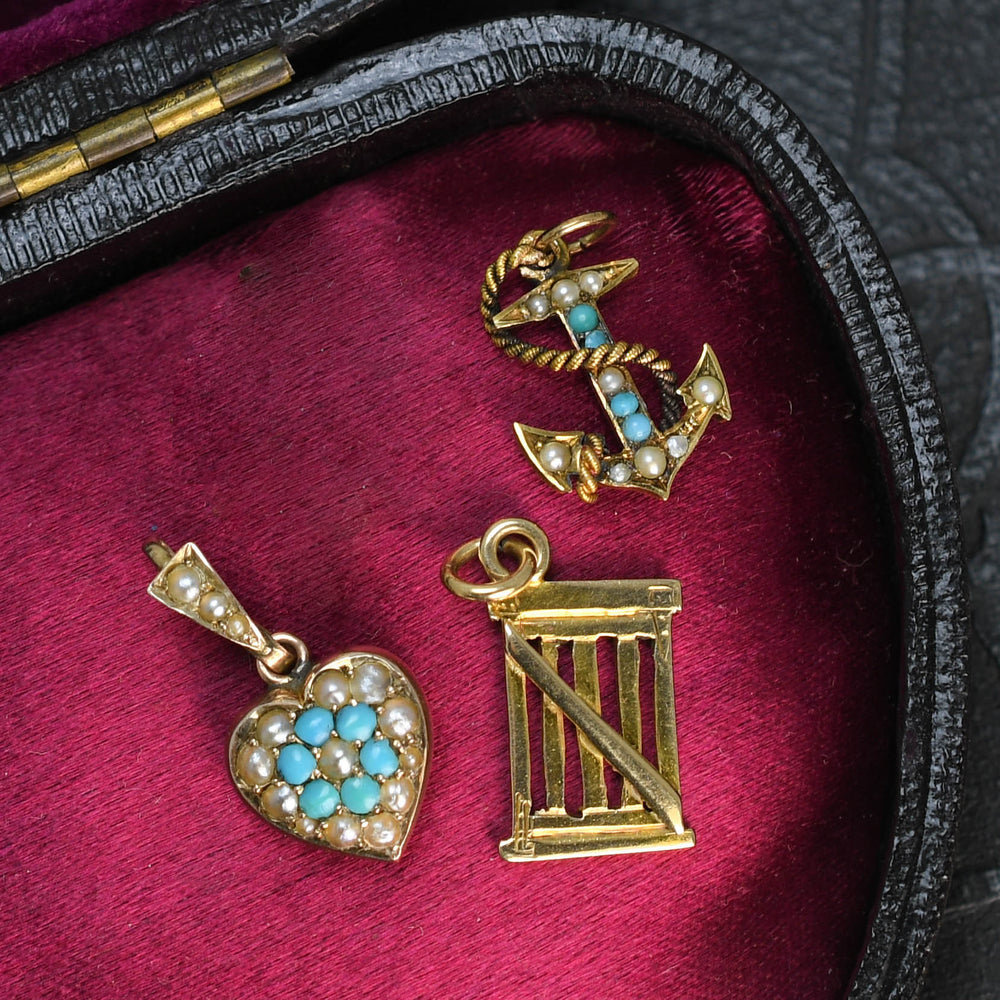 Edwardian Collection of Turquoise & Pearl Charms