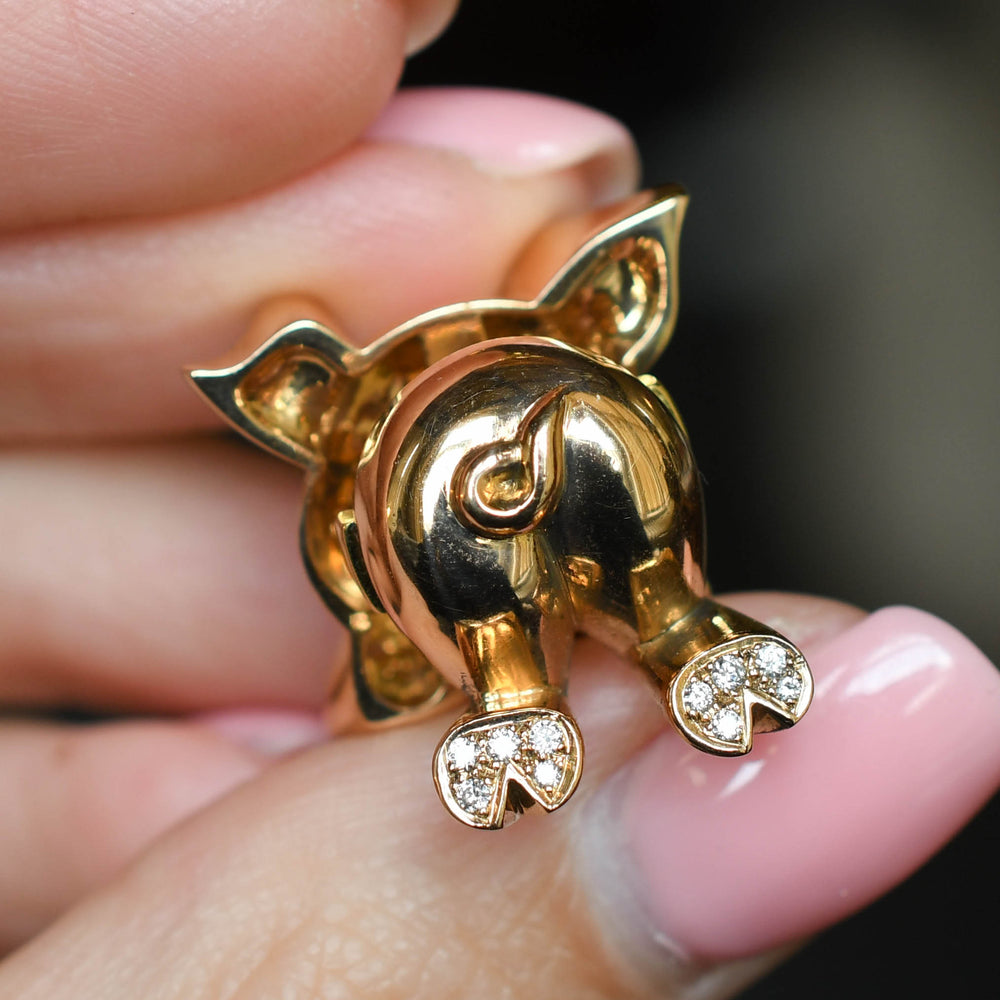 Vintage Ruby & Diamond Piggy Lapel Pin