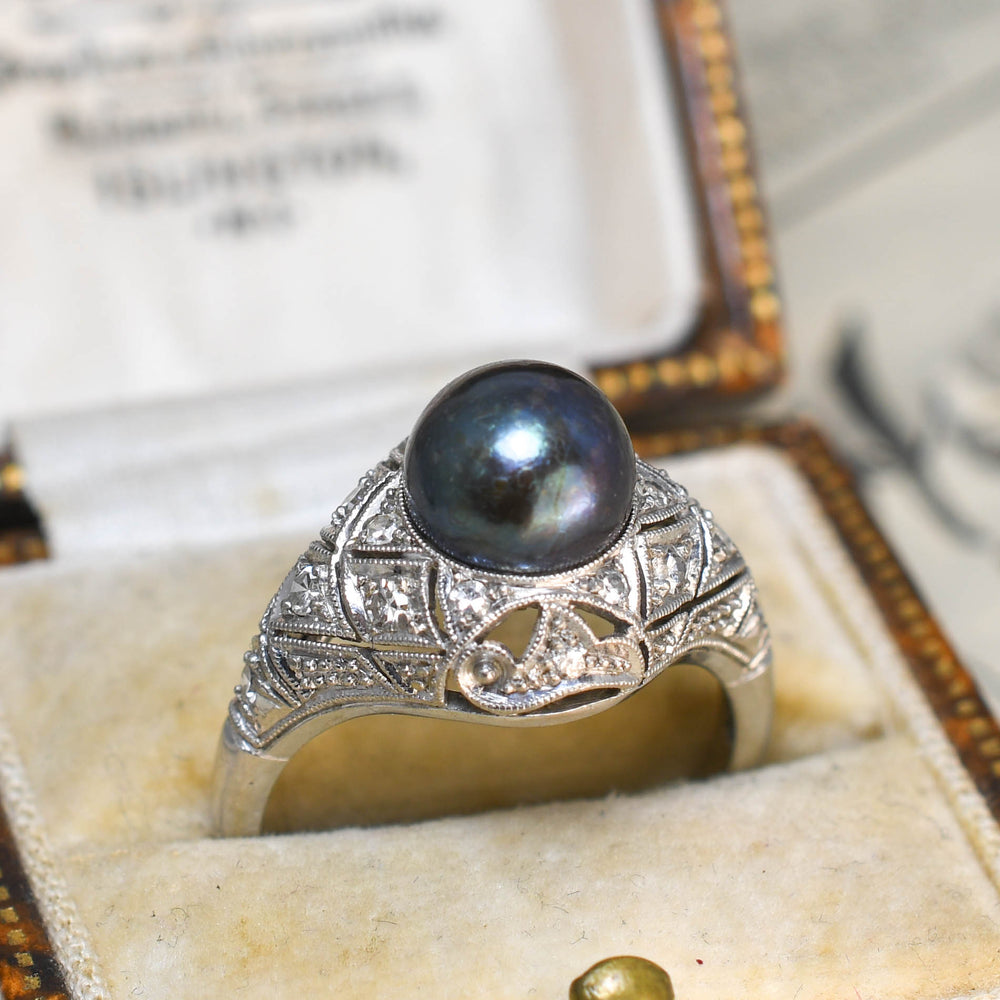 Edwardian Pearl & Diamond Openwork Ring