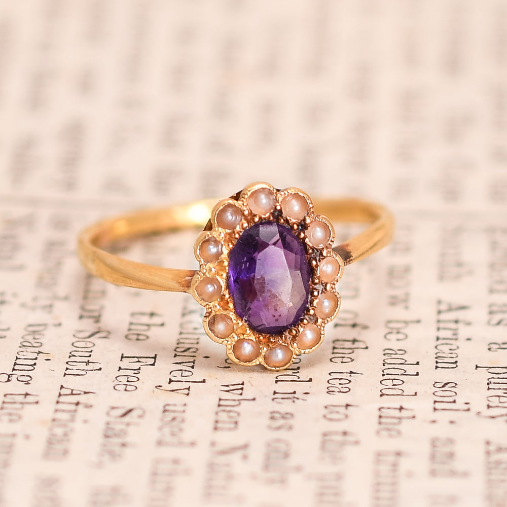 Victorian Amethyst & Pearl Cluster Ring