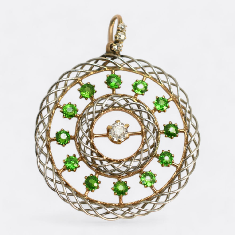 Edwardian Demantoid Garnet & Diamond Pendant