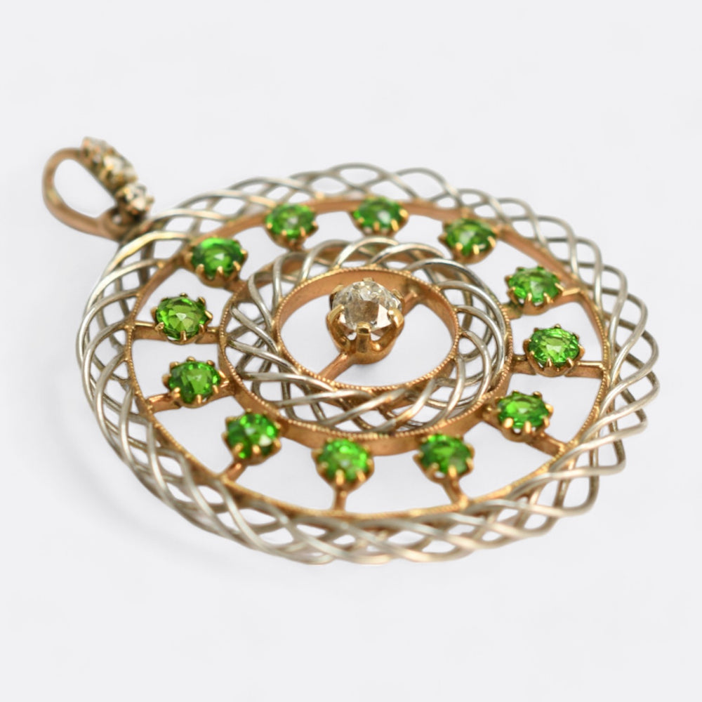 Edwardian Demantoid Garnet & Diamond Pendant