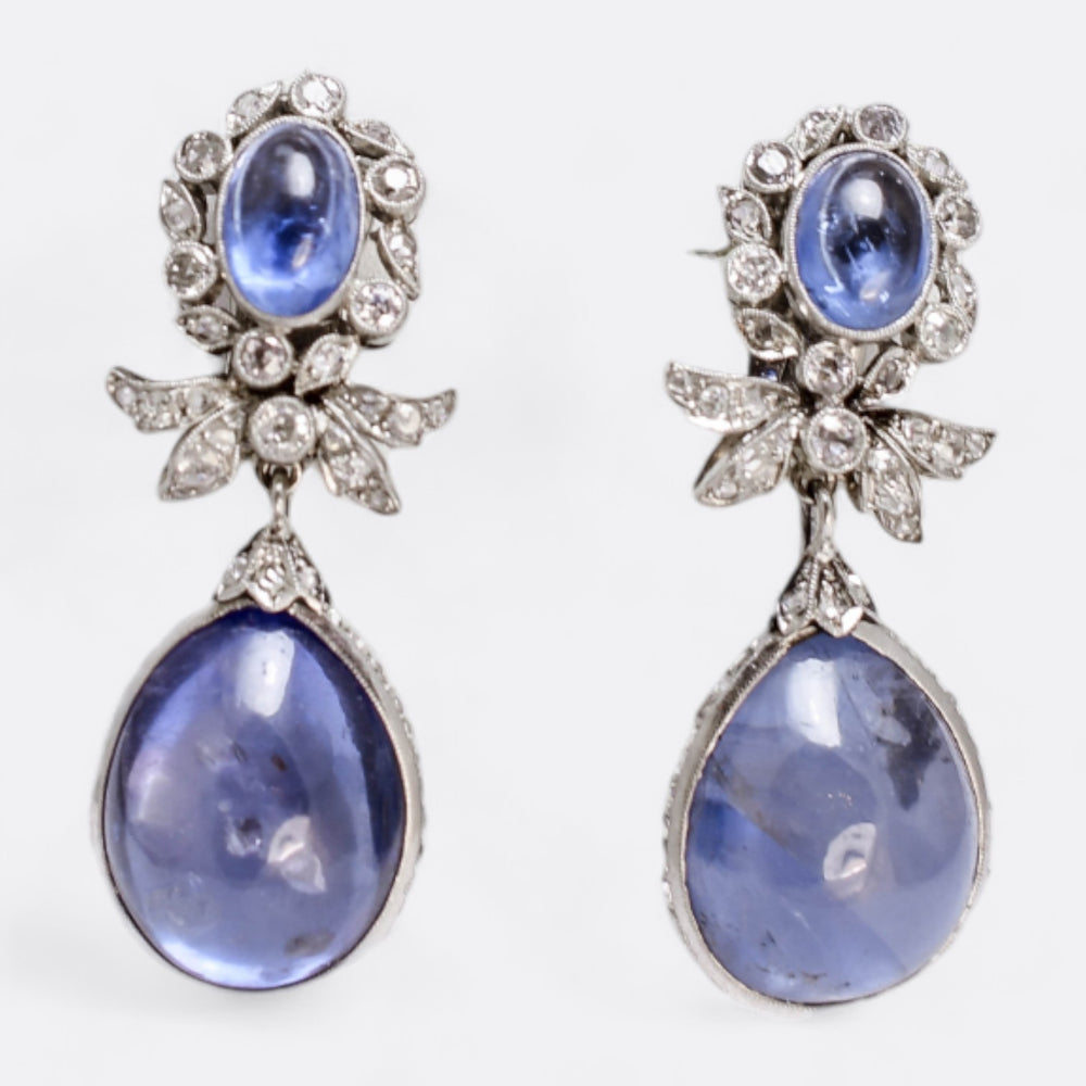 Art Deco Ceylon Sapphire Diamond “Day and Night” Earrings