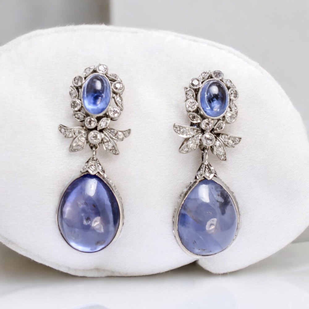 Art Deco Ceylon Sapphire Diamond “Day and Night” Earrings