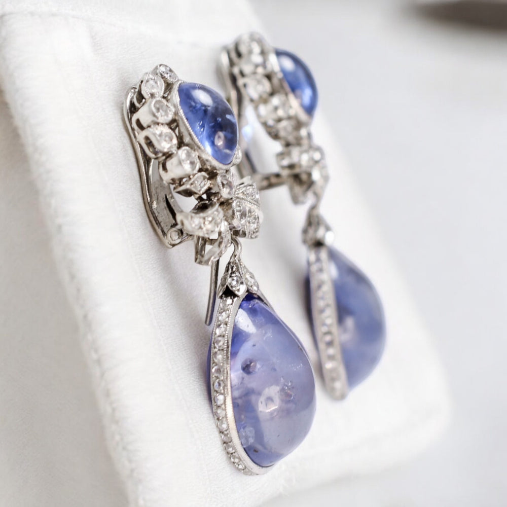 Art Deco Ceylon Sapphire Diamond “Day and Night” Earrings