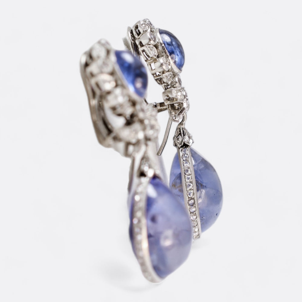 Art Deco Ceylon Sapphire Diamond “Day and Night” Earrings