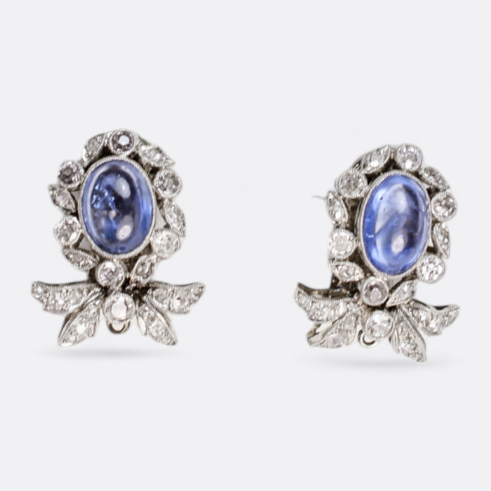 Art Deco Ceylon Sapphire Diamond “Day and Night” Earrings